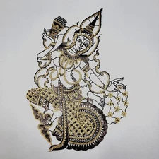 Vtg Asian Stencil Paper Hand Cut Dancing Goddess Thailand Thai Shadow Puppet Art