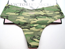 VICTORIA'S SECRET PINK No Show Thong Panty VS Camouflage Green Camo S M L XL NWT