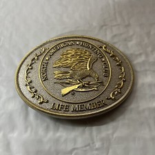 North American Hunting Club LIFE MEMBER Vintage Two Tone Oval Belt Buckle