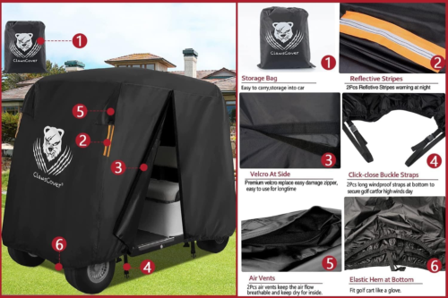 2 Passenger Golf Cart Covers,Waterproof Outdoor Heavy Duty Fadeless All Weather - Picture 3 of 8