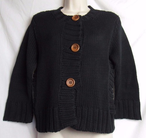 Black Cardigan Sweater, Wood Buttons 