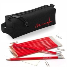 Personalised Black Pencil Case with12 HB printed Pencils with Erasers - Red