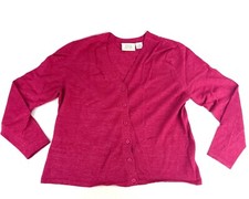 Field Manor Modern Classic Burgundy Metallic Wool Button Up Cardigan Large Shiny