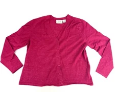 Field Manor Modern Classic Burgundy Metallic Wool Button Up Cardigan Large Shiny