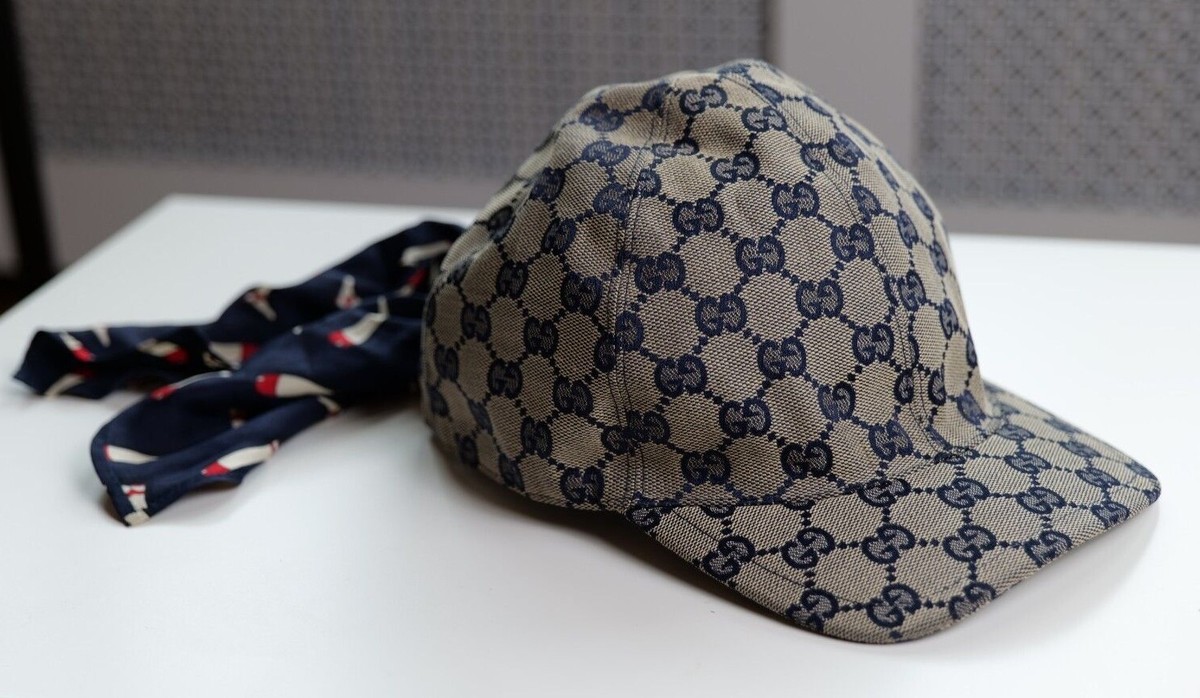 Gucci Monogram Brown GG Logo Baseball Cap with a Silk Tie 