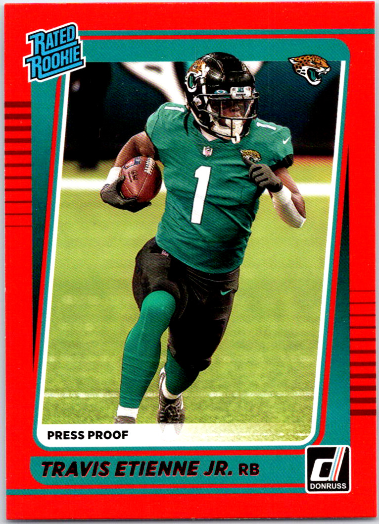 TRAVIS ETIENNE JR 2021 Donruss RATED ROOKIE PRESS PROOF RED RC Jaguars #258