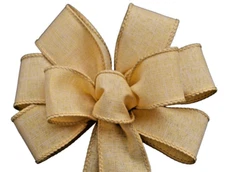 Small 5-6" Hand Made Wired Wreath Bow -Linen - Golden Yellow - Fall - Autumn