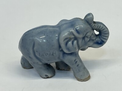 Vintage 1940's-50's Ceramic Porcelain Mini Blue Elephant Made in Japan