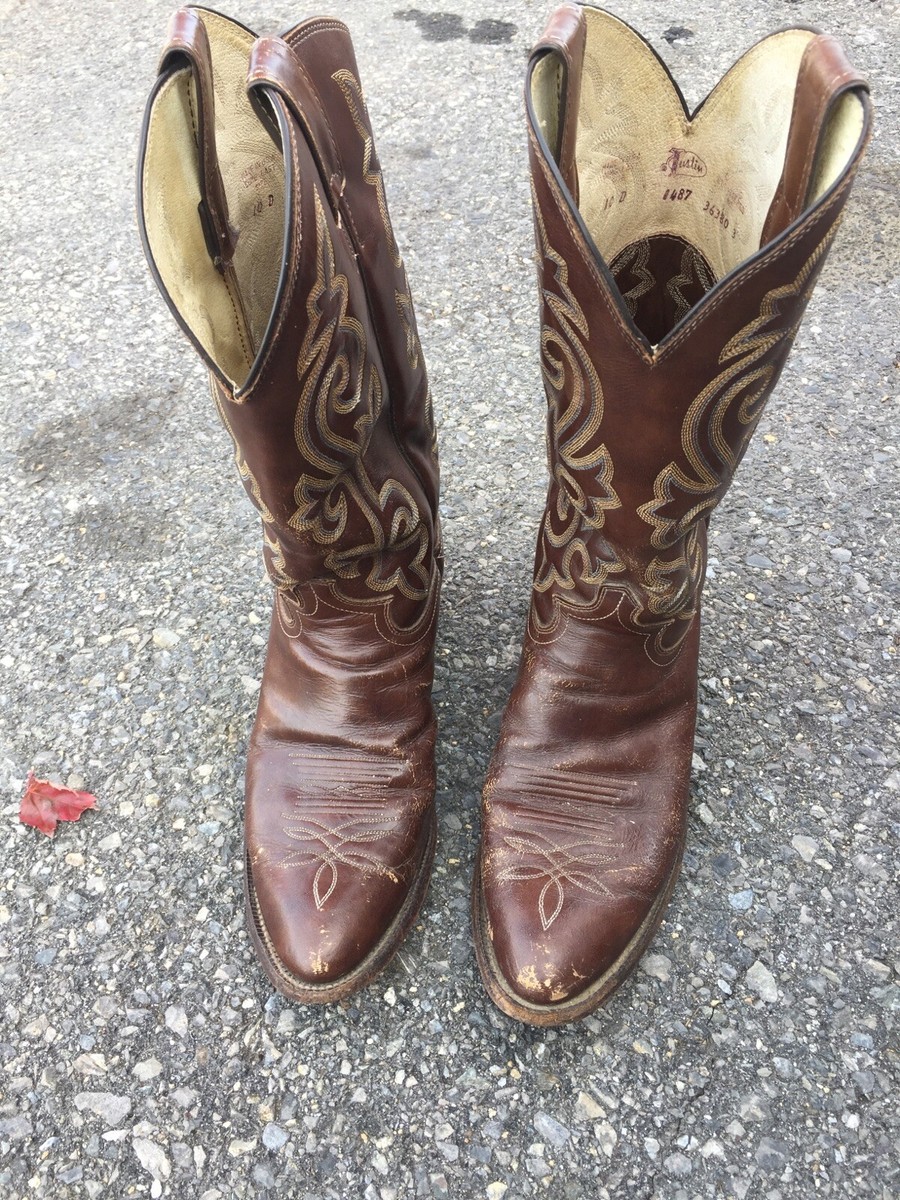 Justin Brown Leather Western Cowboy Riding Boots 1487 Mens Size