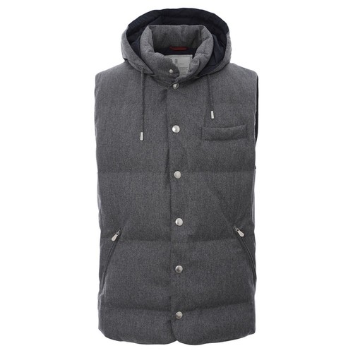 BRUNELLO CUCINELLI Fresco Down Padded Vest Gilet Jacket Wool Silk Detach Hood M