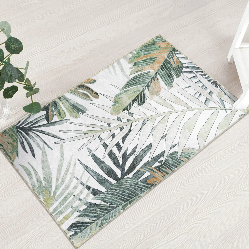 Extra Large Rug Tropical Leaves Subtle Green Modern Carpet Corridor Runner Rugs