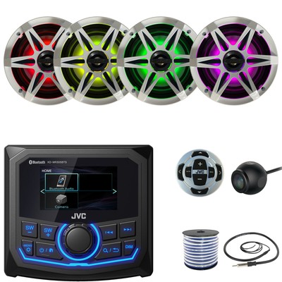 JVC Receiver, 4x 6.5'' LED Speakers W/Grilles, Remote, Camera, Antenna, Wire