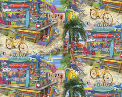 Shaggy's Surf Shack Beach Bicycle Fabric Digital Cotton David Textiles Yard