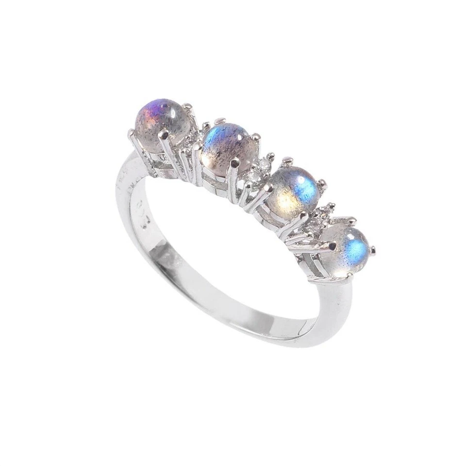 Labradorite Ring Eternity Half Minimalist birthstone Handmade - Image 2 of 4