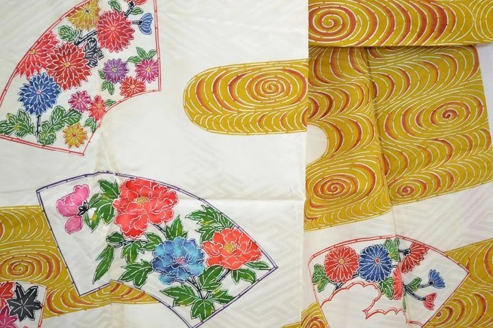 100% SILK WEDDING TSUKESAGE:PEONY CHRYSANTHEMUM MAPLE Folding Fan/Ripple@G21a - Image 4 of 4