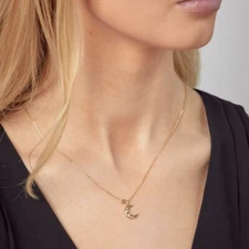 14K YELLOW GOLD OVER STERLING SILVER CRESCENT MOON NECKLACE W/ MOTHER OF PEARL 