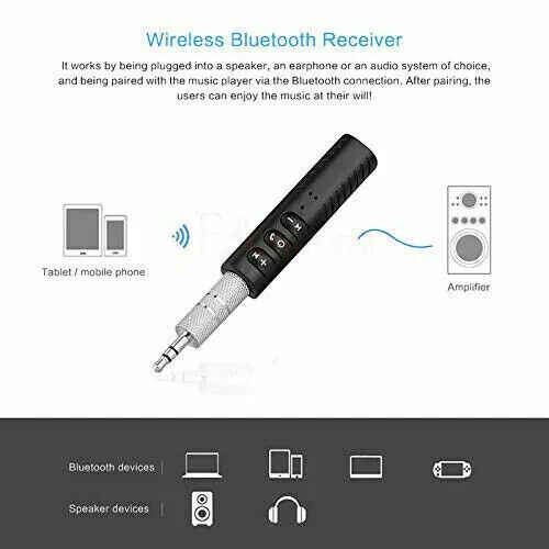 New Wireless Bluetooth Receiver 3.5mm AUX Stereo Music Hands Free Car Adapter - Picture 3 of 13