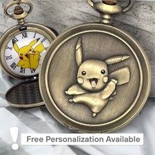 Pikachu Pokemon Pocket Watch - Yellow Lightning Thunderbolt Vintage Look Gift