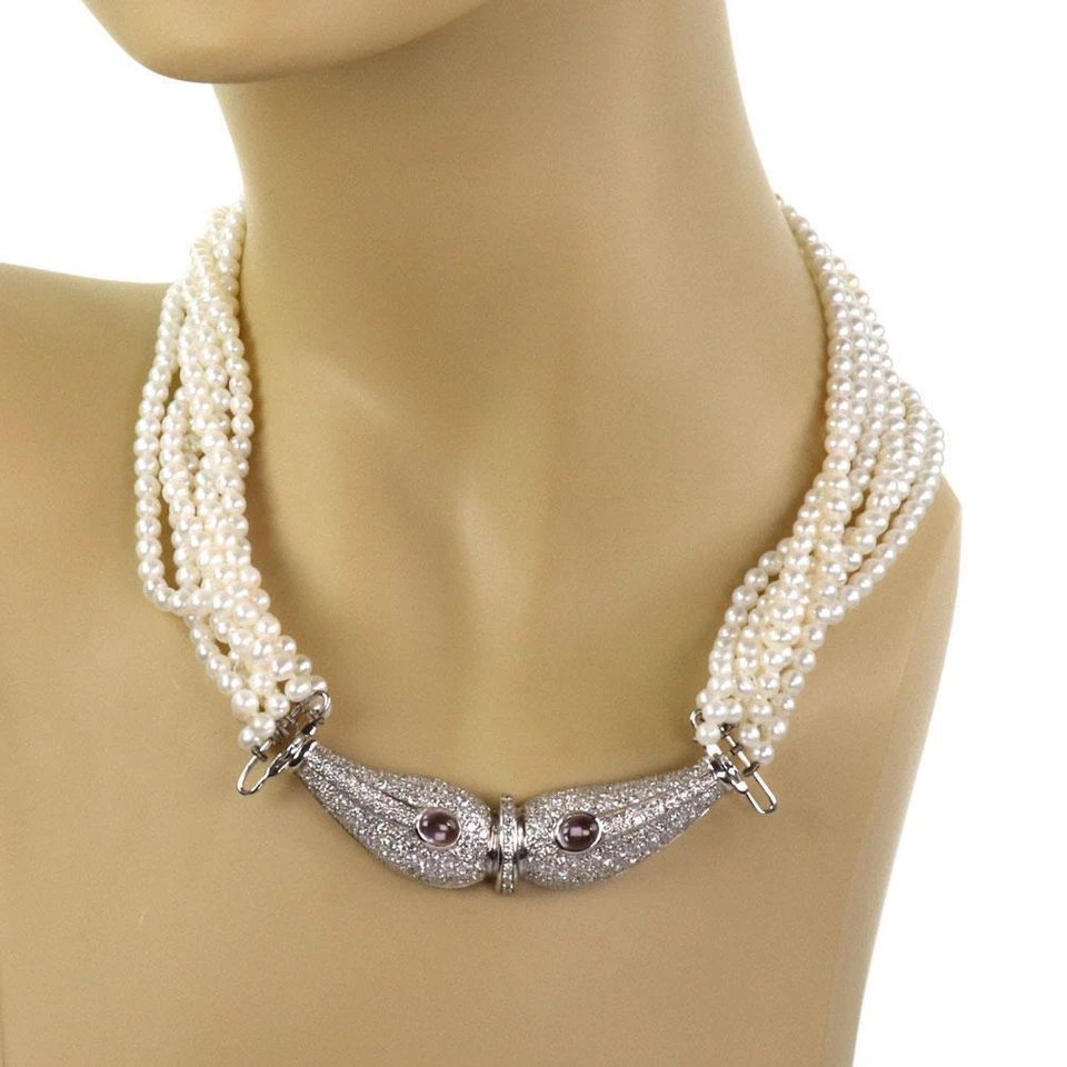 Estate 9.50ct Diamond Gem 14k Gold Pearl Necklace & Earring Set LIQUIDATION - Image 3 of 4