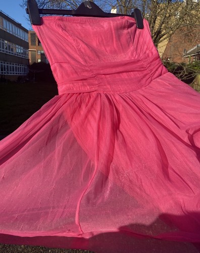 Neon Pink Mesh Prom Dress Fun Party Festival 80’s Style UK 14 Bandeau Style - Picture 20 of 20