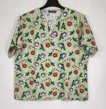 Christmas Scrub Top UA Scrubs Size L Unisex Ornaments Green Short Sleeve Holiday