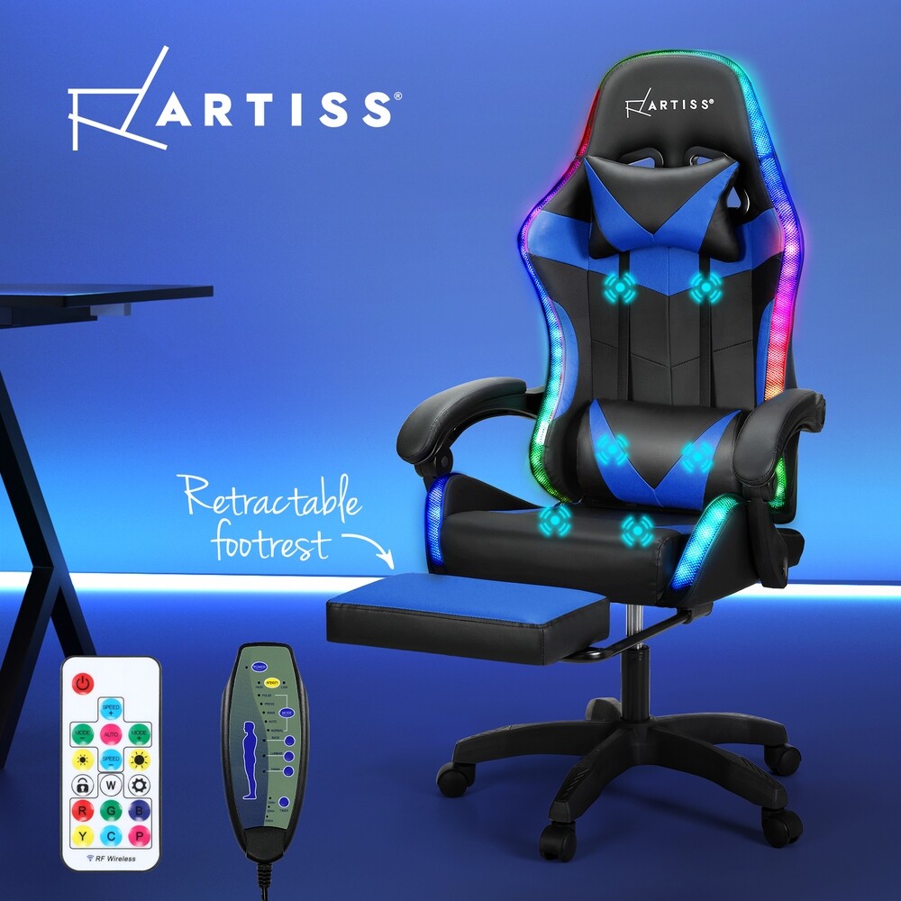 Artiss Massage Gaming Chair Point LED Office Chairs Leather