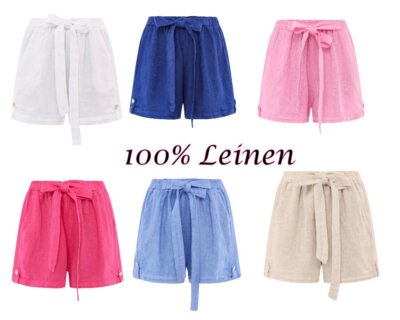 ZWILLINGSHERZ    Shorts kurze Leinenhose mit Schleife 100% Leinen NEU