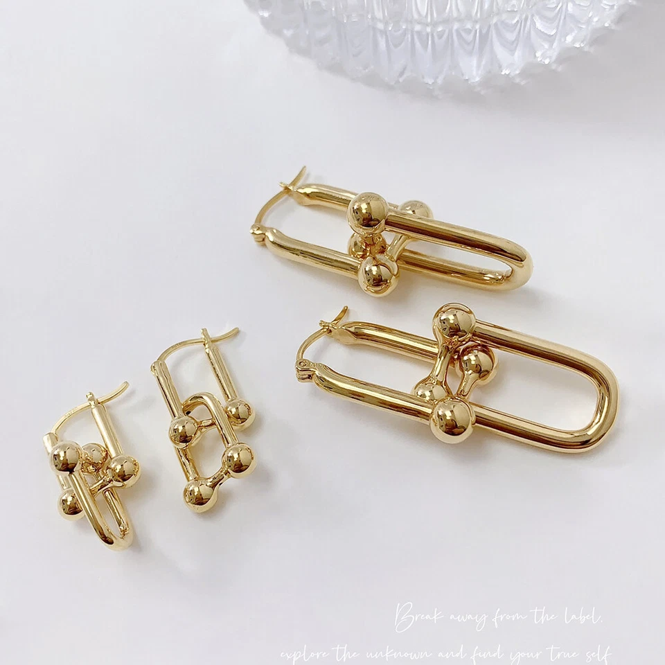 Authentic 18K Gold Earrings Tif any Hardware Horseshoe 100% Yellow Gold - Image 4 of 4