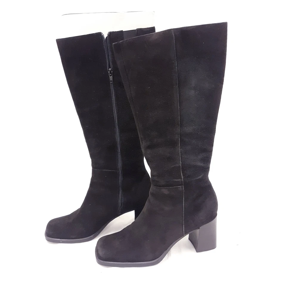 MUJER NEGRO GAMUZA AMANDA SMITH CARRERA BOTAS HASTA LA RODILLA TACONES ZAPATOS TALLA 10M Foto 3 de 4