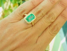 5.50 Ct Emerald Cut Natural Emerald Diamond Wedding Ring 14K Yellow Gold Size 7