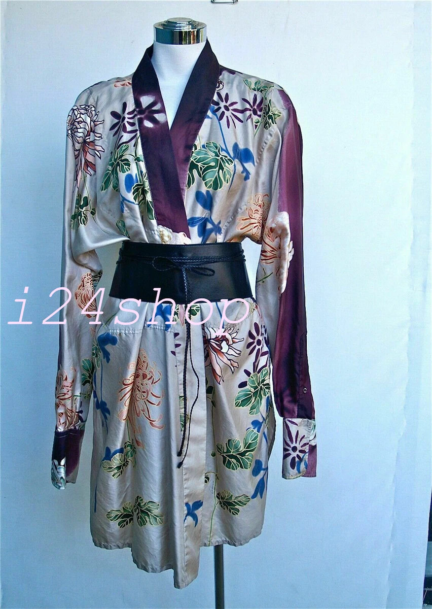 GUCCI by TOM FORD SILK FLORAL KIMON0 DRESS ROBE with SASH TIE BELT