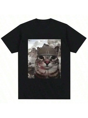 Funny Thousand Yard Stare Cat Meme T-Shirt - Humor Graphic Tee Streetwear  