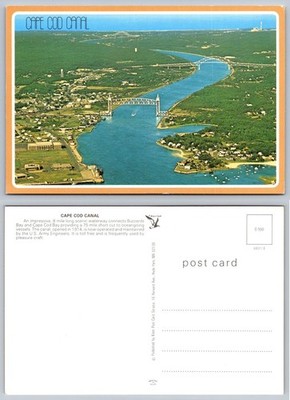 Vintage Cape Cod Canal Aerial View Postcard MA Bridges Waterway Chrome Era