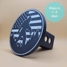 Bigfoot Flag Trailer Hitch Cover – 2 Inch Receiver Plug, Black & White Sasquatch