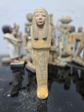 ANCIENT EGYPTIAN USHABTI STATUE: LONG HAIR, MYSTERIOUS FACE, AND FINE HIEROGLYPH