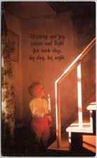 San Jose California Boy Holding Candle at Night Wishing You Joy Peace Postcard