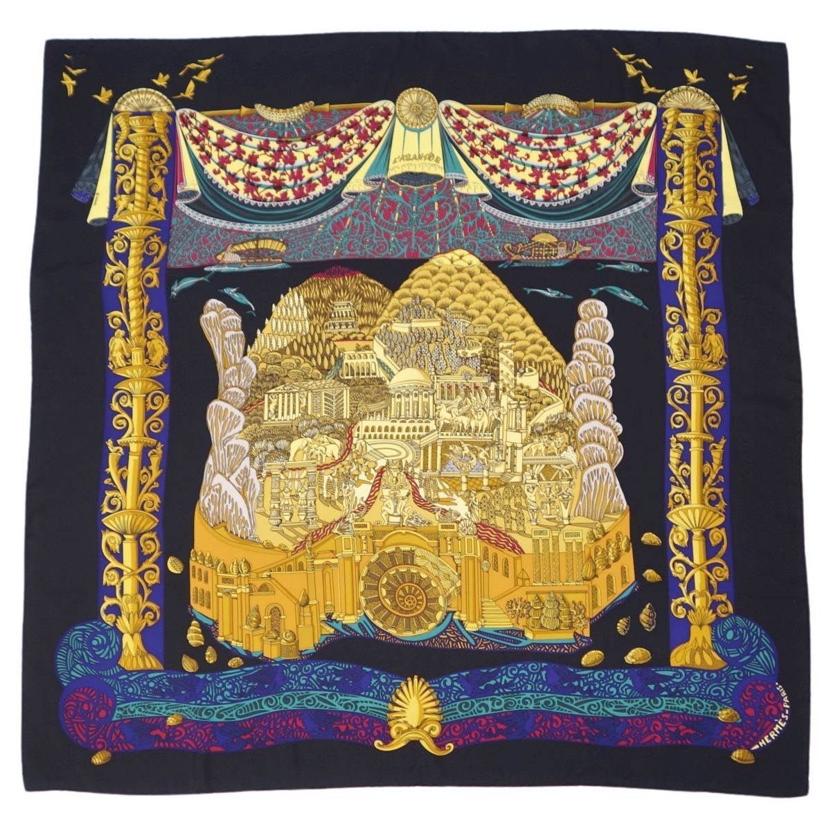 Vintage Hermes L'Atlantide 90cm Silk Scarf Multicolor Women