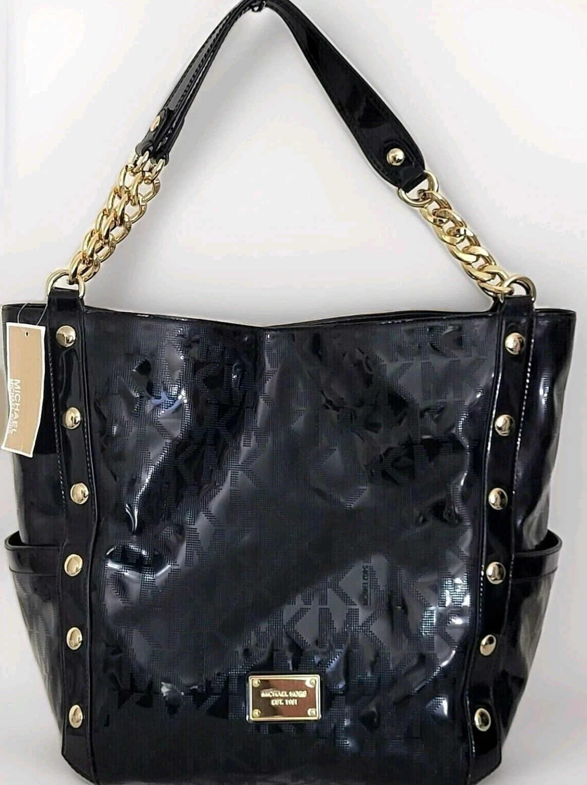 ?BORSA TOTE BAG MICHAEL KORS DELANCY NERA SPECCHIO BORCHIATA METALLIZZATA + O PORTAFOGLIO?NUOVA CON ETICHETTE!