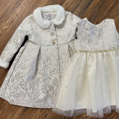 Blueberi Boulevard Dress Coat Set Princess Gold Jacquard Holiday Party Portrait