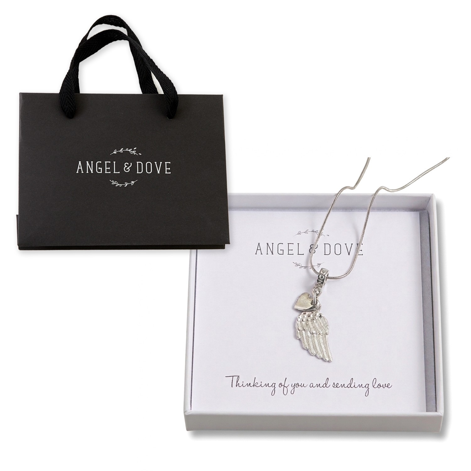 ANGEL & DOVE Pewter Angel Wing Necklace Sympathy Gift with Bag & Card