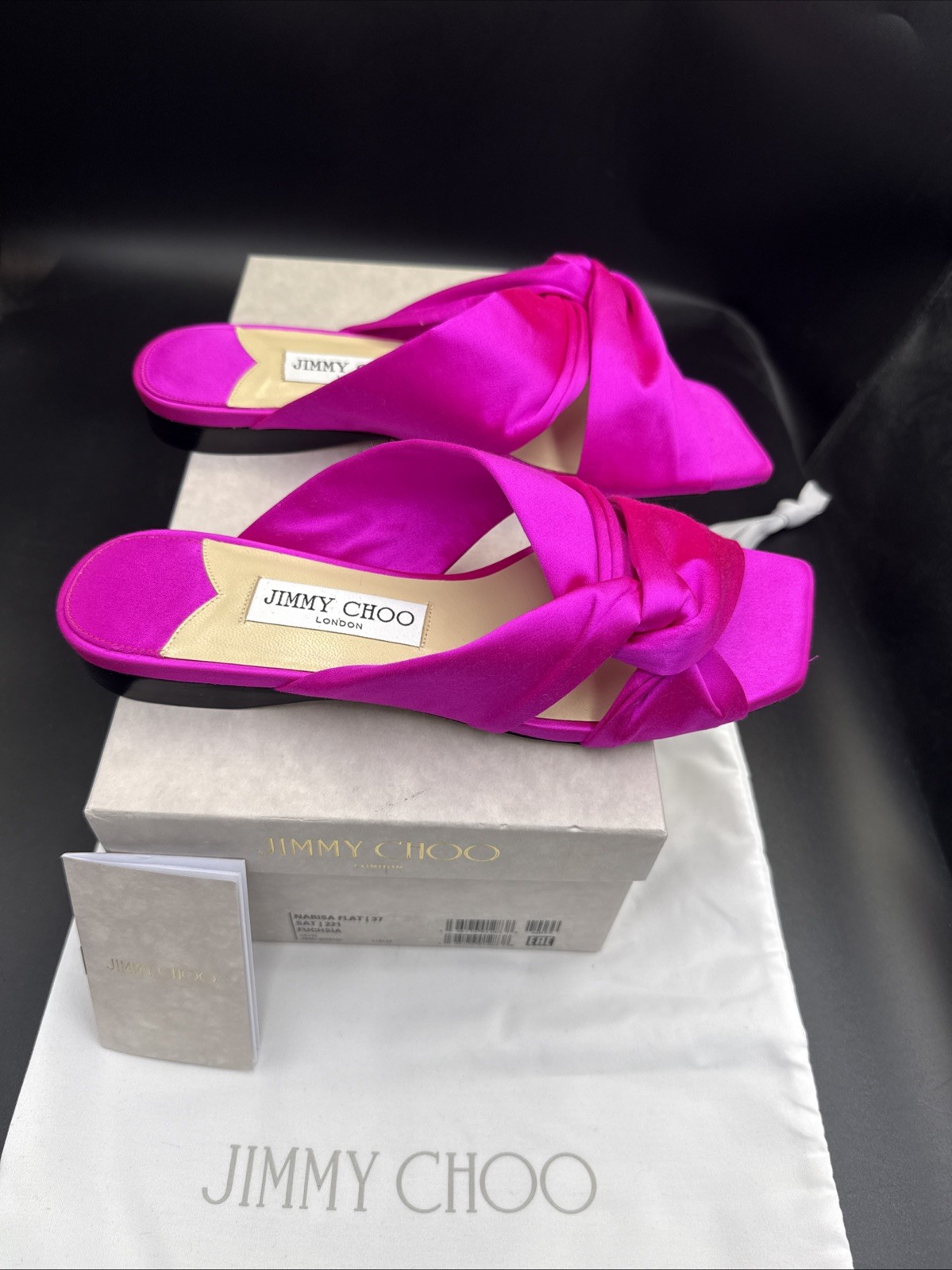 JIMMY CHOO Narisa Fuchsia Pink Satin Flat Slip On Sandals Uk 4 Eu 37 Was £395