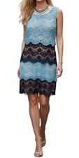 Womens Blue Lace Colorblock Tiered Cottagecore Coquette Festival Dress Sz 8