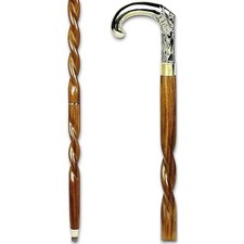 Antique Spiral Brown Wooden Walking Stick with Silver Brass 36",