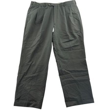 Lands End Mens Dress Pants Size 40R Green 100 Wool Pleated Cuffed Straight Leg