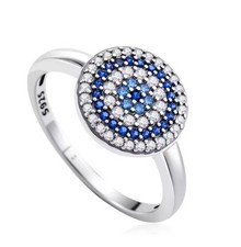 V376 S925 STERLING SILVER BLUE/CLEAR CZ CIRCLES RING SZ6