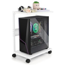 PC Stand Computer Tower Stand 2-Tier Metal CPU Holder with Locking Small White