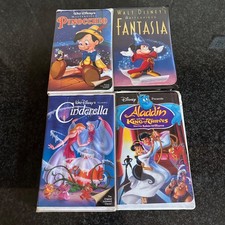 4 Disney VHS Movie Tapes Black Diamond Cinderella Fantasia Pinocchio Aladdin