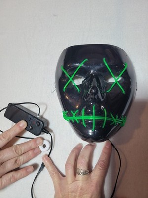 Halloween LED Green Light Up Strobe Mask Costume Cosplay Creepy Party Battery AA