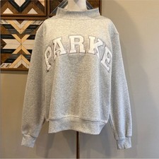 PARKE Fleece Varsity Mockneck in Metallic Grey  White size S/M NEW