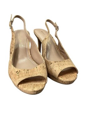 Kelly & Katie Black Minnie Slingback Cork Peep Toe Open Toe Heel Size 9M/40